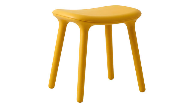 Minimalist yellow wooden stool with three legs isolated on transparent background