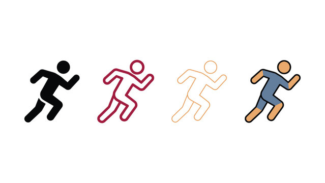 Four stylized running figures in different colors and outline styles representing motion and athleticism in a clean graphic design