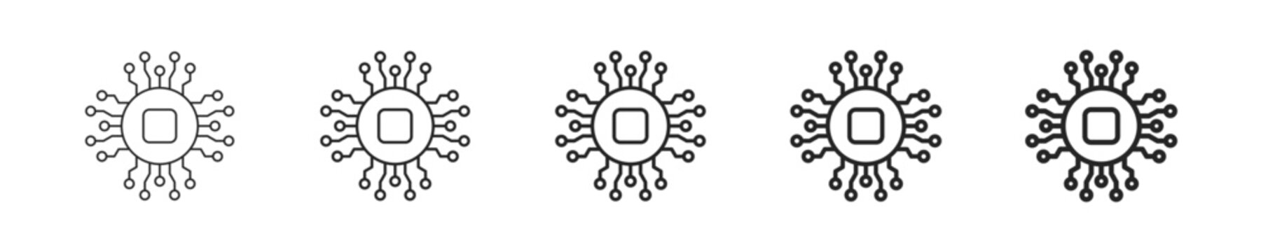 Microchip vector icon in minimalist line style. Clean editable stroke illustration with geometric design and monochrome appearance, isolated on white background