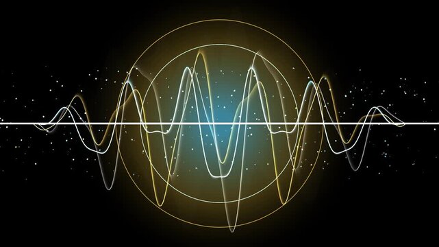Abstract quantum sound wave resonance motion background with glowing