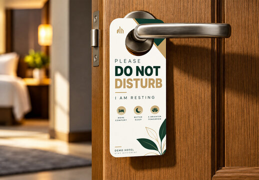 Hotel Door Hanger Mockup With Realistic Interior Background