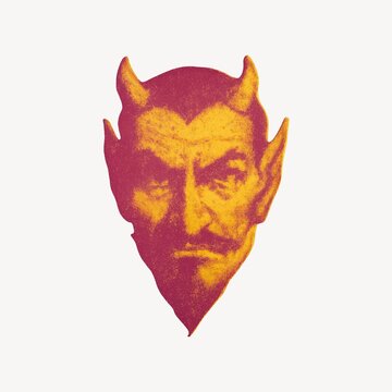 Vintage devil face illustration.