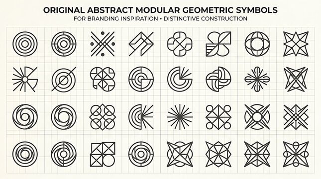 Collection of abstract modular geometric symbols for branding and