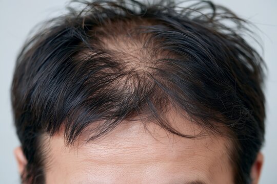 男性の頭頂部が薄毛で地肌が見えている状態