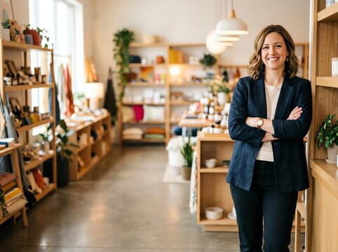 Confident Business Owner Standing In Retail Store With Arms Crossed