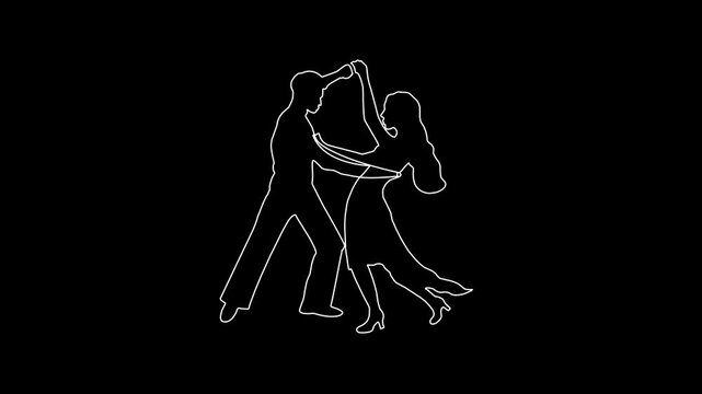 Animated Dancing Couple Ballroom Salsa Line Icon Motion Graphic Element for Romance Celebration UI UX Design on Dark Background, with video animation.