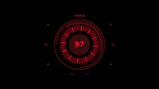 Futuristic circular loading interface progress bar glowing in red on dark
