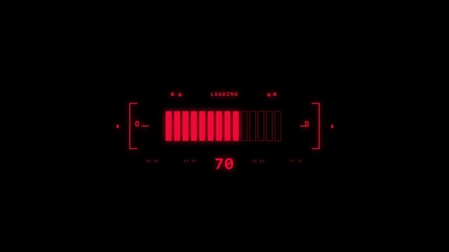 Linear progress bar interface element loading data in red neon style