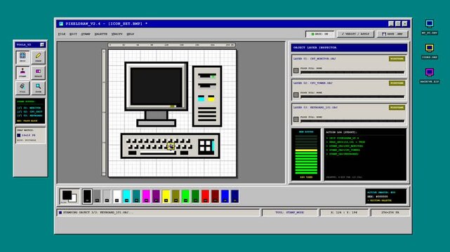 Retro Computer Design Software Interface Drawing Pixel Art