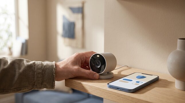 Homeowner checking security camera, personal data, privacy