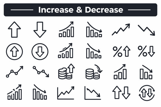 Professional collection of increase and decrease trend icons for financial data analysis and business growth reports