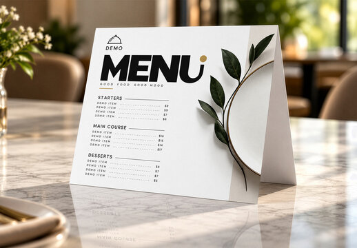 Restaurant Menu Mockup On Elegant Tabletop With Realistic Interior