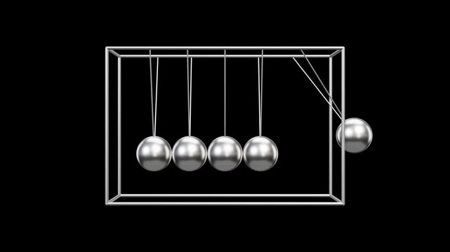 Newtons Cradle Metal Balls Swinging Physics Motion Black Background 4k Seamless Loop Animation