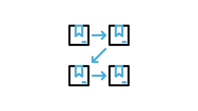 Animated cardboard box productivity process icon. Package, product, parcel, gift with workflow or production arrow animation video loops for delivery and shipping. Motion graphics with alpha channel