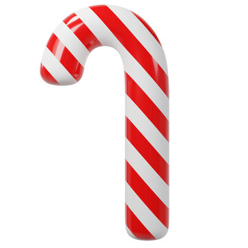 3D Cartoon Red and White Candy Cane, isolated on background. Festive icon for Christmas, gifts, and promotions.
