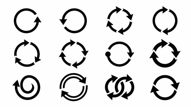 Circular arrow vector icons set for refresh loop reload and sync concepts isolated on white background