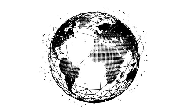 Minimal 3D Wireframe Globe and Dotted World Map for Global Connectivity