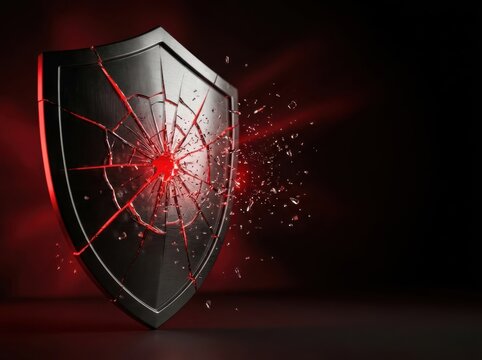 Cybersecurity Shield Impact with Red Digital Breach