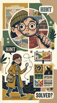Young Detective Investigating Clues with Magnifying Glass Solving Mystery