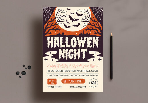 Halloween Night Party Flyer Poster Template