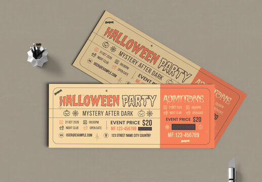 Vintage Halloween Party Ticket Template Design Layout