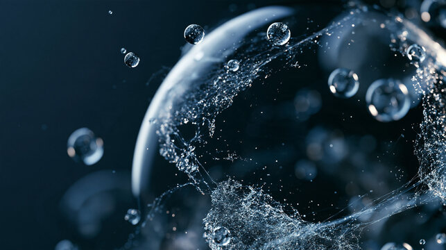 surreal visualization of a connected digital world, sculptural globe made from luminous network lines, floating transparent data nodes and flowing light pathways, dark blue gradient background,