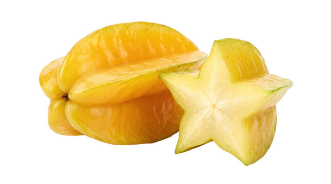 Ripe star fruit with cross section on a transparent background