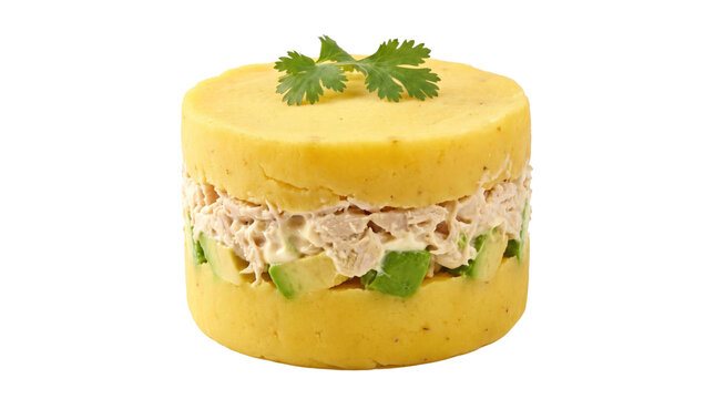 Peruvian causa rellena with chicken filling on a transparent background