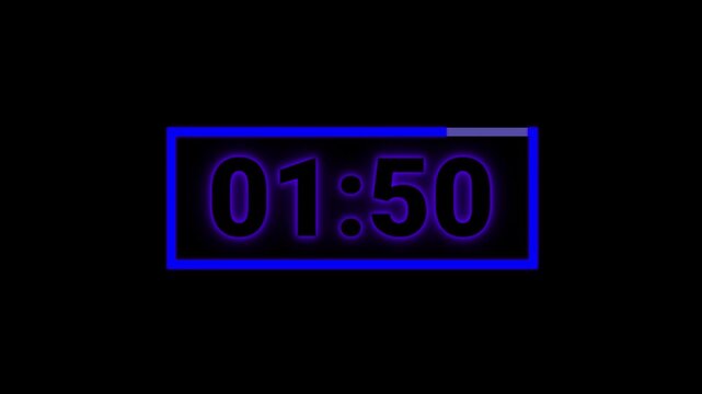 Blue Neon 2 Minute Countdown Timer in 4K, Fast Two Minutes Countdown in 60 Seconds, Glowing Digital Timer Clock with 120 to 0 Seconds for Gaming Streams and Live Broadcast Events