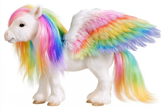 Rainbow winged pony on white background