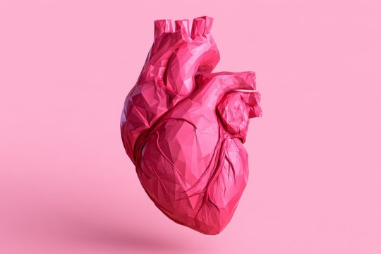 Pink anatomical heart on a pink background