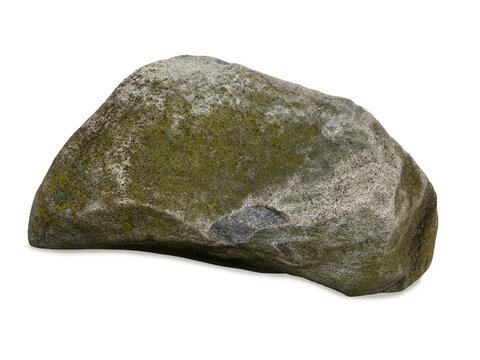 Natural mossy granite rock boulder isolated on white background