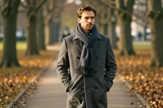 Man As Main Subject Standing In Park To Autumn Positioned Center Of Frame Facing Camera With Slight Turn Left Confident Contemplative