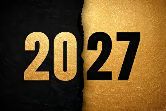 Black 2027 numerals on textured gold background
