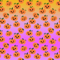 Fototapeta premium Cute Halloween Pumpkin Seamless Pattern with Funny Faces