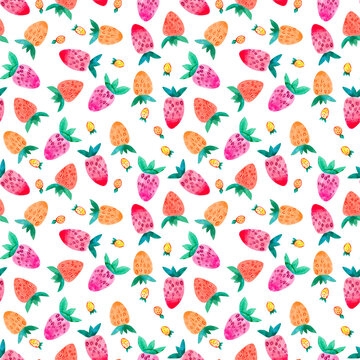 Watercolor berries seamless fruit pattern on white background, strawberry print, summer berry illustration,
hand drawn watercolour texture