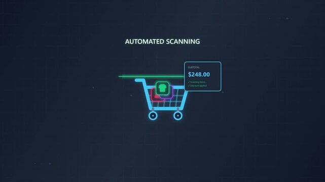 Automated shopping cart scanning system with digital price display and modern retail technology interface