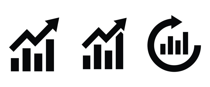 Growth Bar Charts with Arrows Representing Progress and Analytics During a White Background Setting Vector Illustration