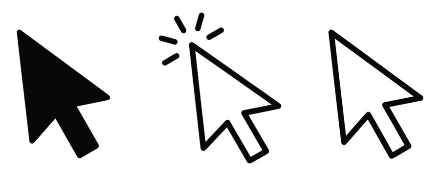 Cursor icons in black and outline styles for digital interaction and selection on white background