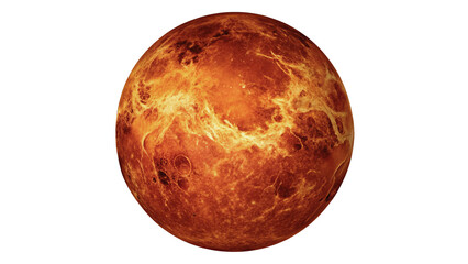 Round hot planet Mars or sun with fiery orange texture isolated on white background © Archie
