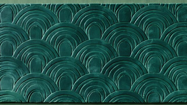 Green repeating scalloped arches in a textured relief pattern