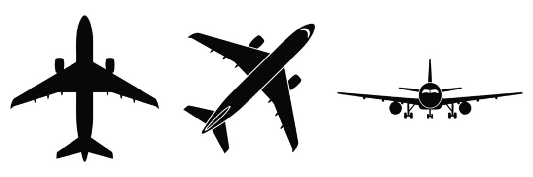 Airplane Silhouettes Various Angles Vector Illustration Simple Design