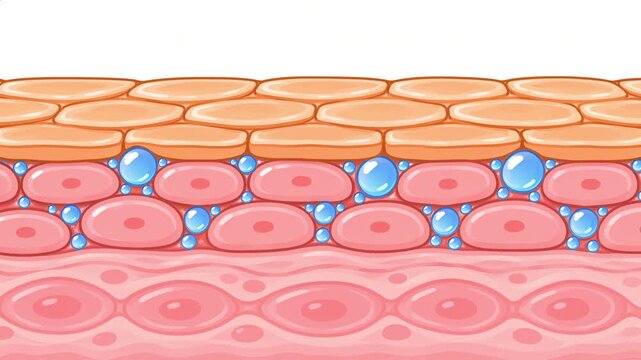 Hydrated elastic skin barrier with hyaluronic acid and moisture-binding actives animation