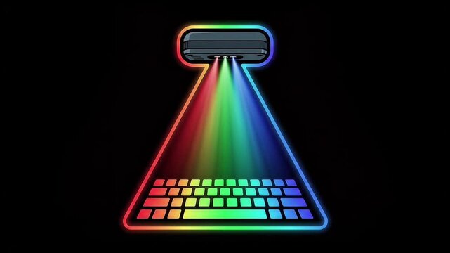 Animated RGB Laser Keyboard Icon on Black Background &ndash; Futuristic Tech Video