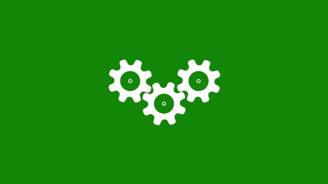 Modern technology gear setting icon setup animation on green background. Glowing update spinning gears icon animated, Black gear industrial or mechanical concept icon 4k stock video.