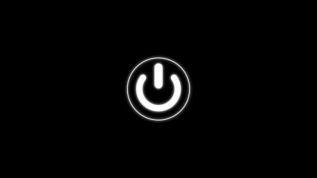 Animated power reset button sign icon on black background. Power Button turns on off concept icon, power button animation icon screen turn on off close, On Off technology icon 4k animated.