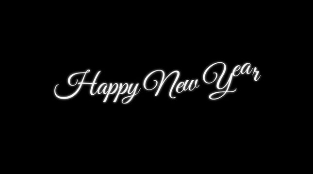 Cursive white glowing typography spells holiday greeting message on dark black background for winter festive celebration