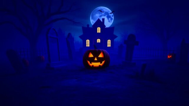 halloween pumpkin in the graveyard  Night Pumpkin night house