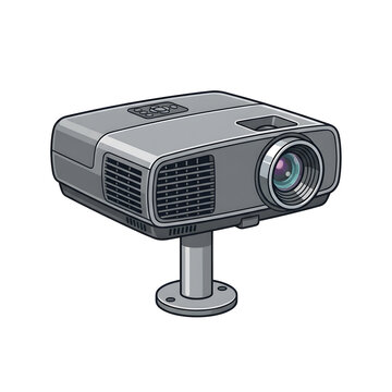 Digital Video Projector Mounted on Stand Vector Illustration Isolated on White Background for Home Theater, Cinema, and Business Presentation Concept