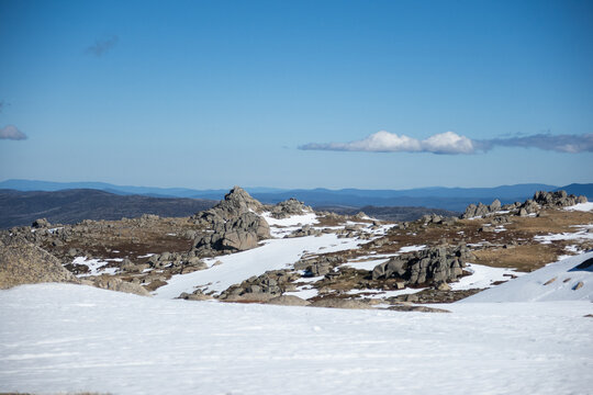 Snowy Mountain Range Under Clear Blue Sky